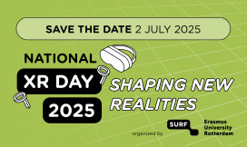 Save the date: 2 july 2025 National XR Day 2025. Shaping new realities, organized by SURF and Erasmus University Rotterdam