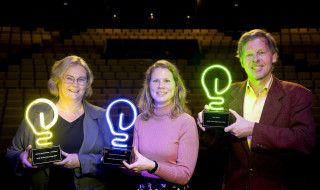 Group photo education awards winners: Marian Soepenberg, Anouschka van Leeuwen and Paul Gobée