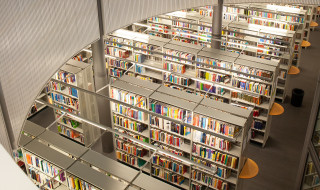 Top view of bookcases in library