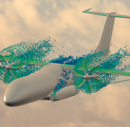 Simulation of a new (and highly efficient) type of aircraft. Simulation carried out by TU Delft within the HERWINGT project